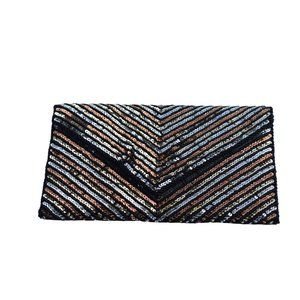 Vintage Charisma Black/Silver/Copper Sequin Envelope Disco  Clutch